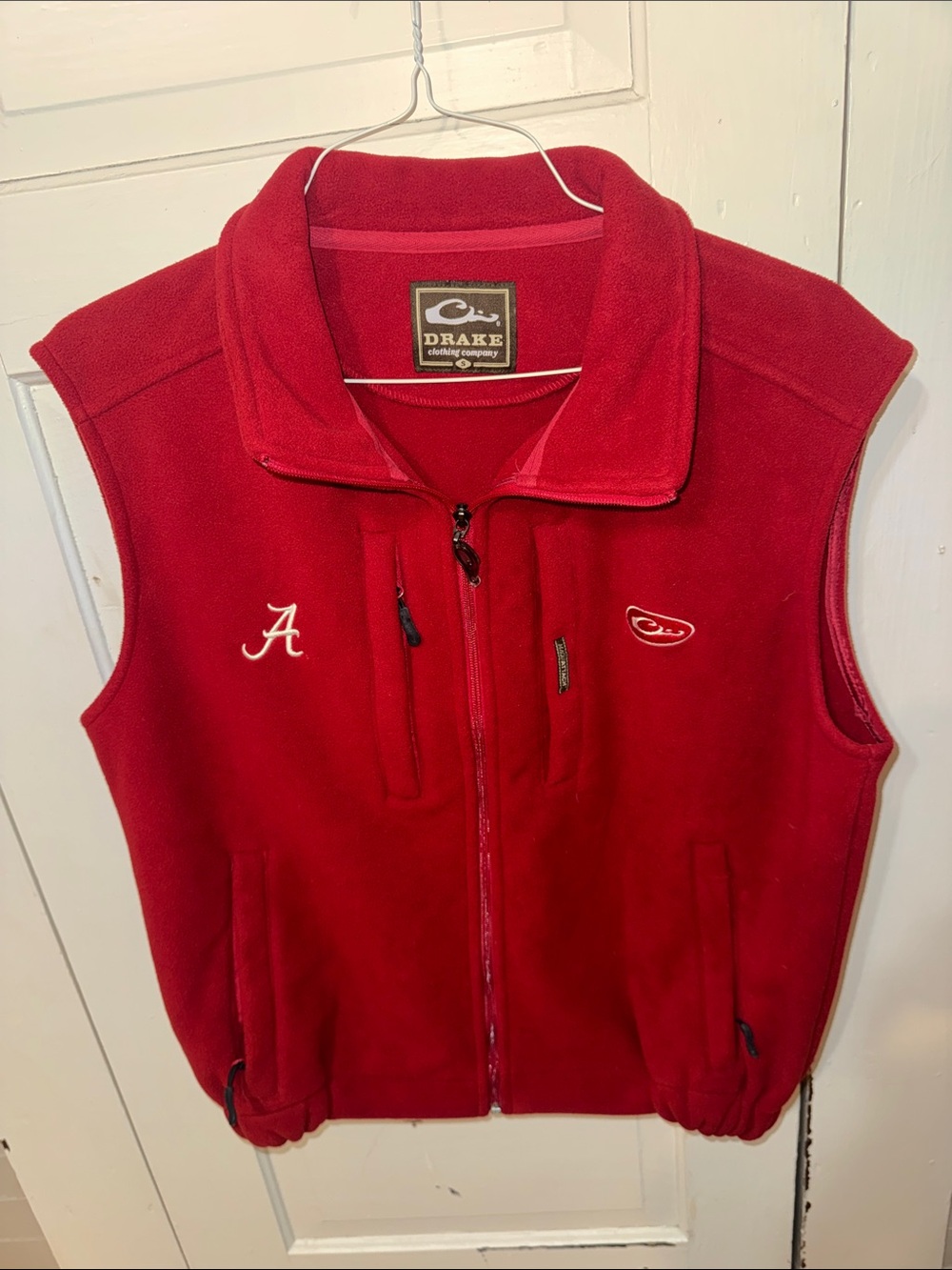 Drake Red Fleece Vest University of Alabama with White Accents Small